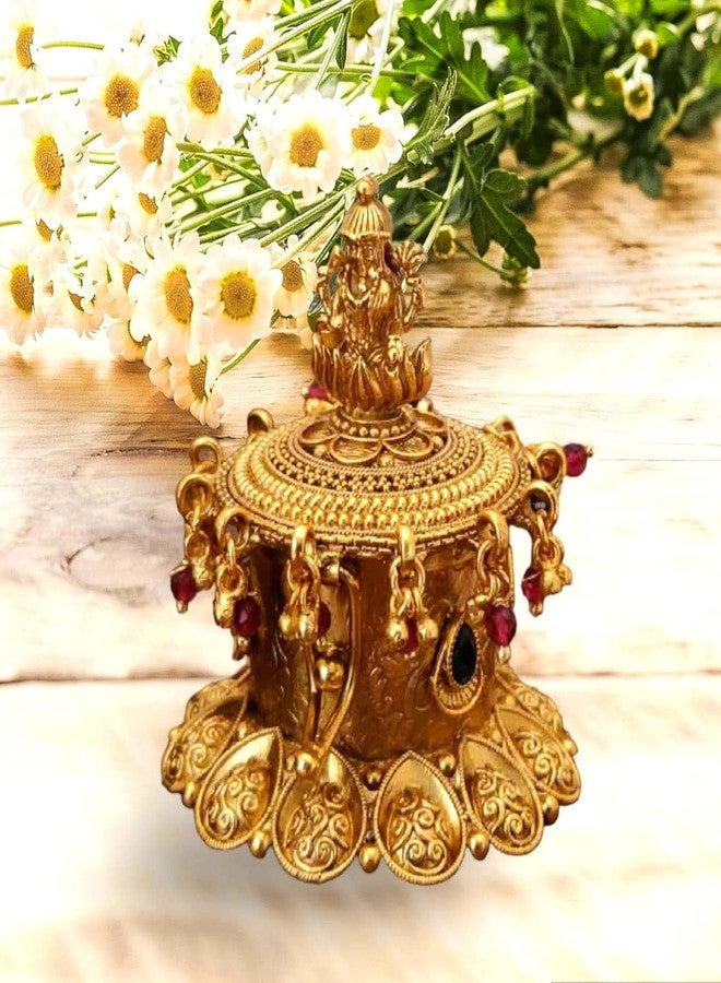 Stotram Gold Plated Antique Kempu Sindoor Box Sidoor Box/Wedding Gift/Pooja Accessory/Kumkum box (LaxmiJi Stone Kempu) - Image 2